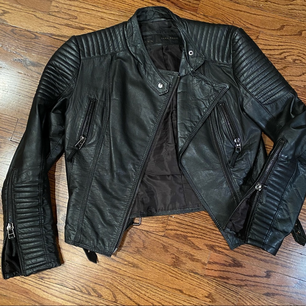 Zara 100% lambskin leather biker Moto jacket - M